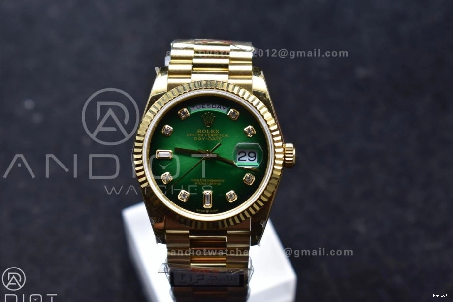 Faded with Square V5 DayDate 904L Diamond vr3255 Steel on YG 692 President Bracelet Reliable Best Edition Green 36 Dial (Gain Weight) QF 0718